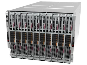 Supermicro SBA-817V7-1N SuperBlade blade sunucu düğümü — 8U muhafazada 10 adet takılı