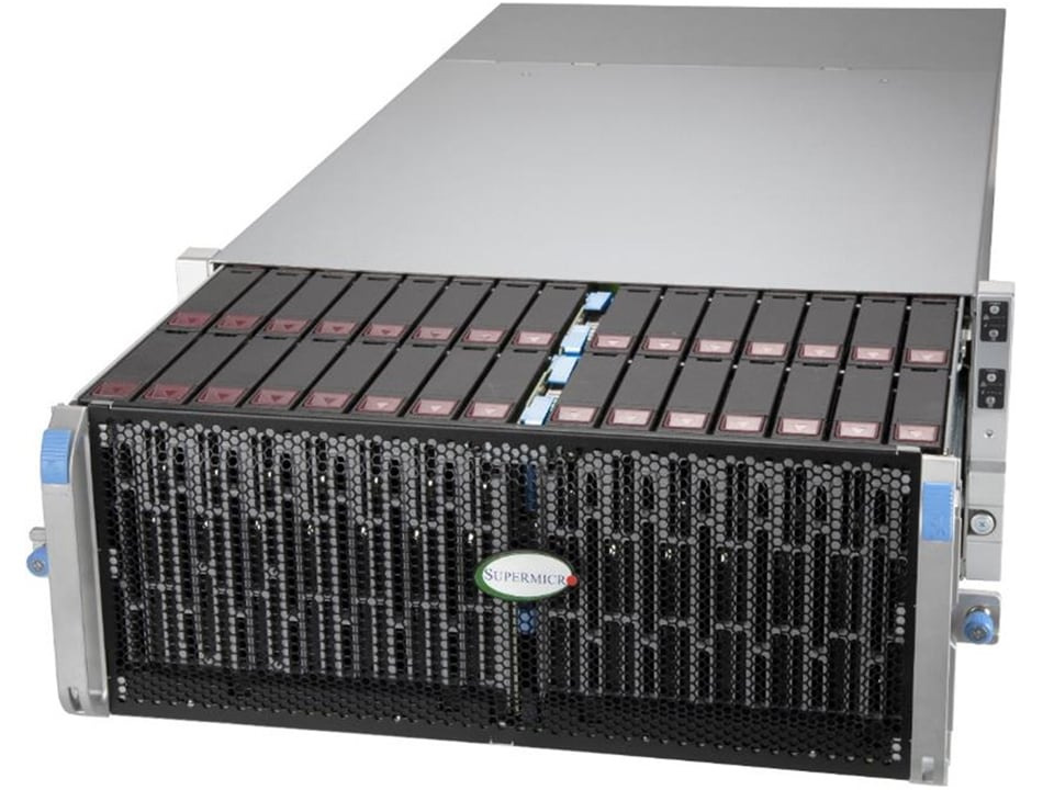 Supermicro SSG-542B-DE1CR90 — 4U 2 düğümlü üstten yüklemeli depolama sunucusu, 90 sürücü yuvası