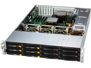 Supermicro SSG-621E-ACR12H — 2U önden yüklemeli depolama sunucusu, 14 sürücü yuvası