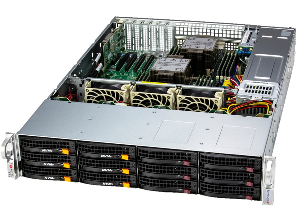 Supermicro SSG-621E-ACR12L — 2U önden yüklemeli depolama sunucusu, 14 sürücü yuvası