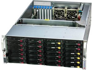 Supermicro SSG-641E-E1CR24H — 4U önden yüklemeli depolama sunucusu, 26 sürücü yuvası