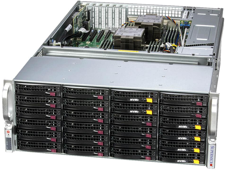 Supermicro SSG-641E-E1CR36H — 4U önden yüklemeli / arkadan yüklemeli depolama sunucusu, 38 sürücü yuvası