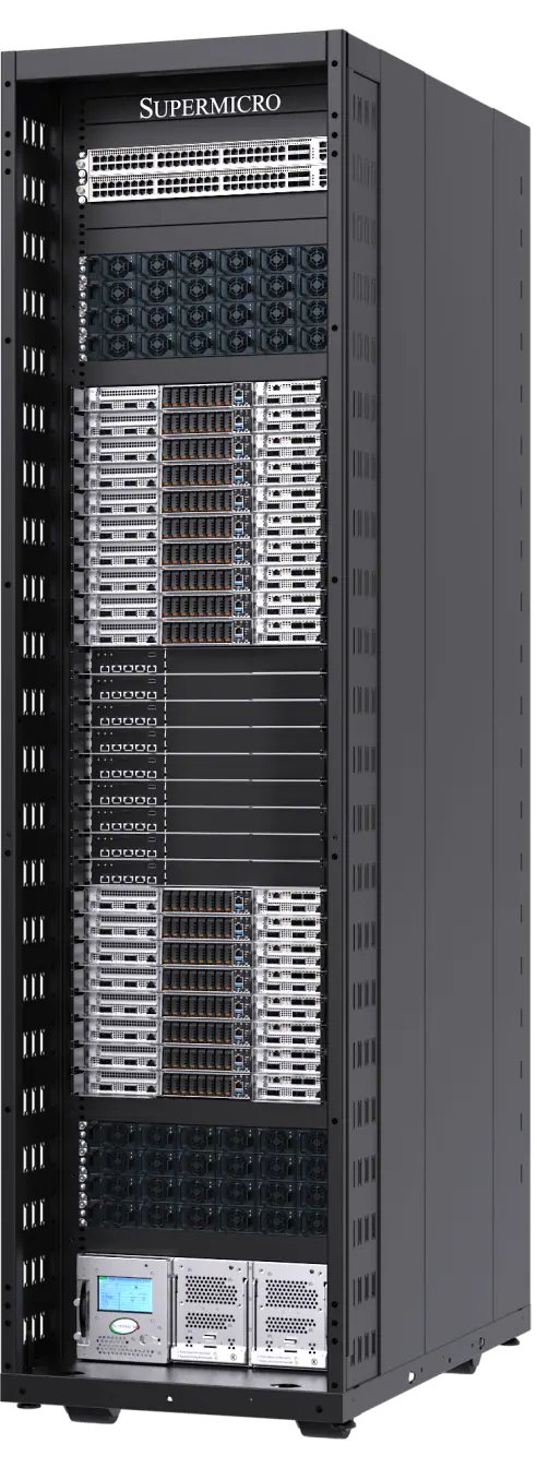 Supermicro NVIDIA GB300 NVL72 — 48U sıvı soğutmalı rack, 72 Blackwell Ultra GPU