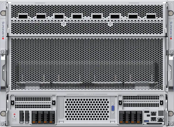 Supermicro 8U hava soğutmalı NVIDIA HGX B300 8-GPU sunucu — ön I/O